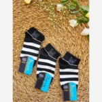 جوراب مچی دخترانه طرح راه راه درشت مشکی سفید